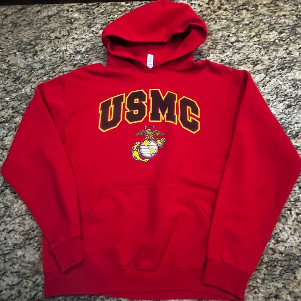 USMC United States Marine Corps Hoodie Mens Medium Red Pullover Sweatshirt EGA
